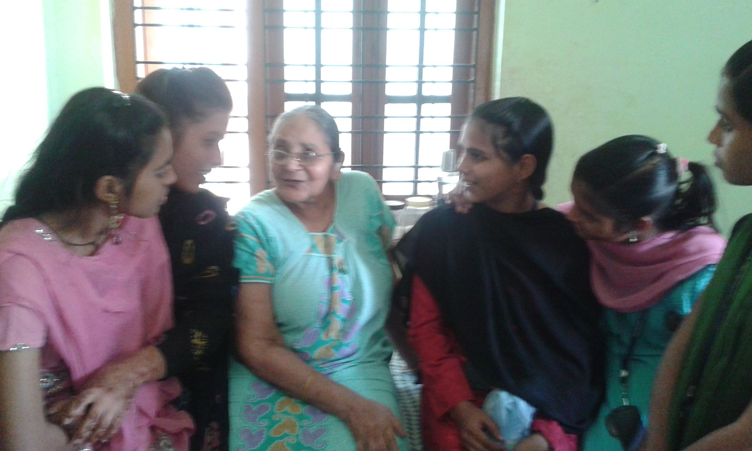 Volunteers helping children